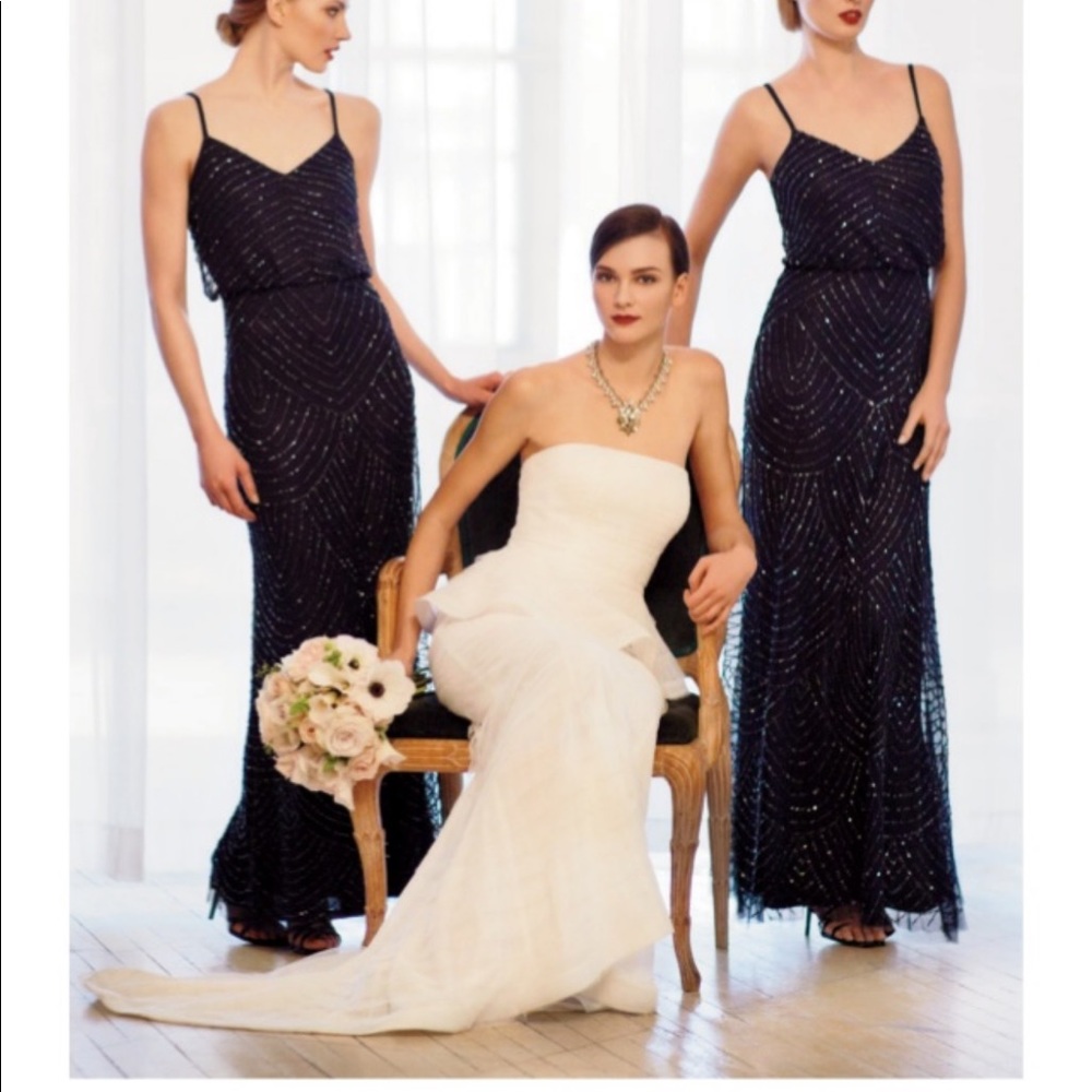 Adriana Papell strapless shutter tulle peplum long gown - Picture 4 of 12